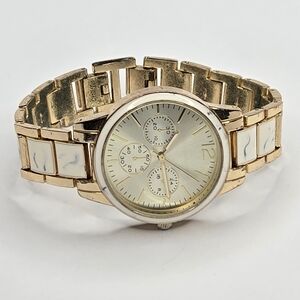 Women's Gold Tone Fashion Watch A0680 Japan Movt White Marble Inlay Luminous